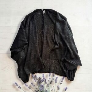 Style‎ 101 Black Silver Metallic Sparkle Open Front Cardigan Shrug Draped Vest